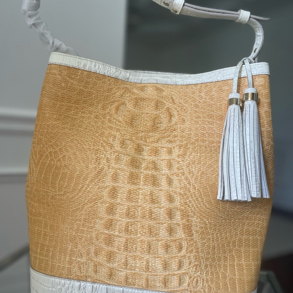 Brahmin Tan and White Textured bag